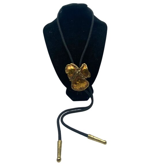 Vintage Brass Bolo Tie Necklace Gold-Toned Brutalist Modernist Pendant 34" Boho - Picture 2 of 7